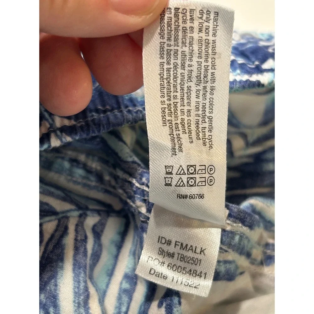 Tommy Bahama Mens XL Blue White Palm‎ Leaf Cotton Drawstring Shorts Tropical